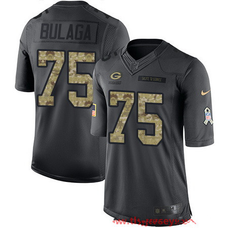 Men's Green Bay Packers #75 Bryan Bulaga Black Anthracite 2016 Salute To Service Stitched NFL Nike Limited Jersey