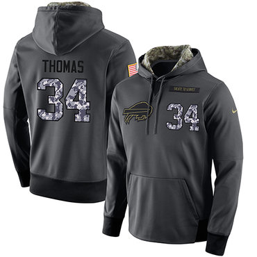 NFL Men's Nike Buffalo Bills #34 Thurman Thomas Stitched Black Anthracite Salute to Service Player Performance Hoodie