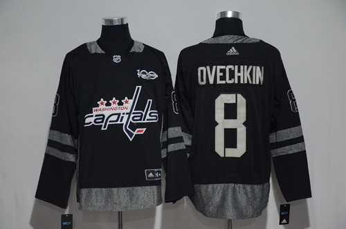 Men's Washington Capitals #8 Alex Ovechkin Black 100th Anniversary Stitched NHL 2017 adidas Hockey Jersey