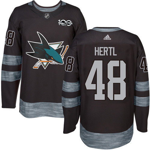 Men's San Jose Sharks #48 Tomas Hertl Black 100th Anniversary Stitched NHL 2017 adidas Hockey Jersey