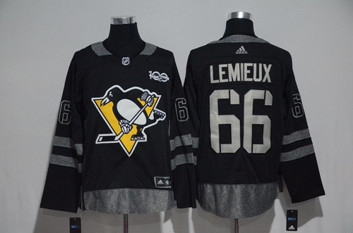 Men's Pittsburgh Penguins #66 Mario Lemieux Black 100th Anniversary Stitched NHL 2017 adidas Hockey Jersey