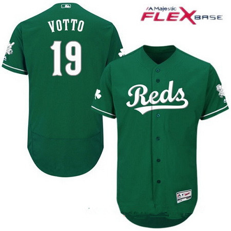 Men's Cincinnati Reds #19 Joey Votto Green 2016 St. Patrick's Day Stitched MLB Majestic Flex Base Jersey