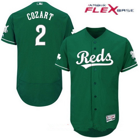 Men's Cincinnati Reds #2 Zack Cozart Green 2016 St. Patrick's Day Stitched MLB Majestic Flex Base Jersey