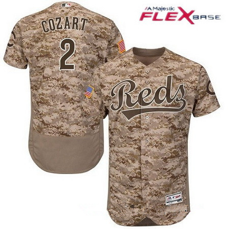 Men's Cincinnati Reds #2 Zack Cozart Camo Stitched MLB Majestic Flex Base Jersey