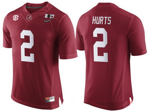 Men's Alabama Crimson Tide #2 Jalen Hurts Red 2017 Championship Game Patch Stitched CFP Nike Limited Jersey