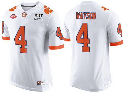 Men's Clemson Tigers #4 Deshaun Watson White 2017 Championship Game Patch Stitched CFP Nike Limited Jersey