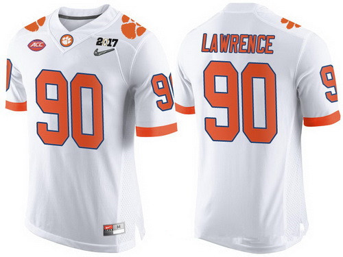 Men's Clemson Tigers #90 Dexter Lawrence White 2017 Championship Game Patch Stitched CFP Nike Limited Jersey