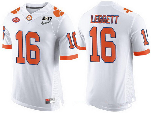 Men's Clemson Tigers #16 Jordan Leggett White 2017 Championship Game Patch Stitched CFP Nike Limited Jersey