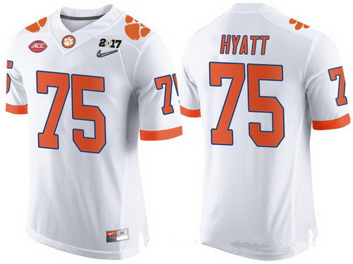 Men's Clemson Tigers #75 Mitch Hyatt White 2017 Championship Game Patch Stitched CFP Nike Limited Jersey