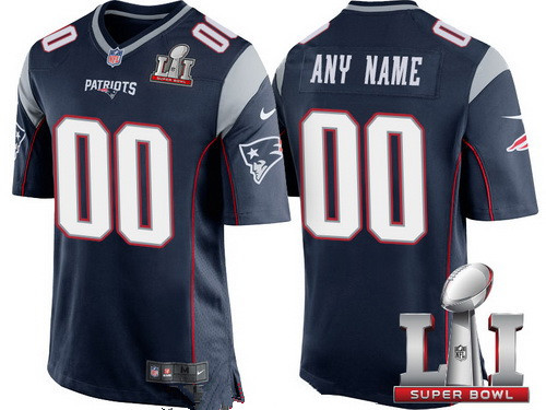 Men's New England Patriots Navy Blue 2017 Super Bowl LI NFL Nike Custom Game Jersey