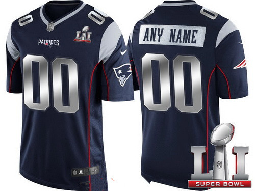 Men's New England Patriots Navy Blue Steel Silver 2017 Super Bowl LI NFL Nike Custom Limited Jersey