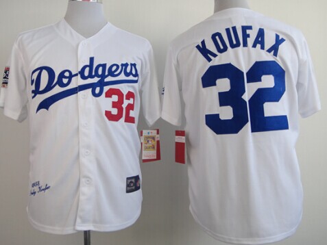 Men's Los Angeles Dodgers #32 Sandy Koufax 1958 White Majestic Throwback Jersey