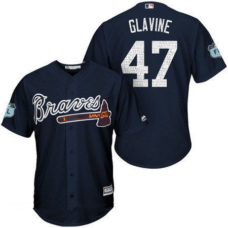 Men's Atlanta Braves #47 Tom Glavine Navy Blue 2017 Spring Training Stitched MLB Majestic Cool Base Jersey