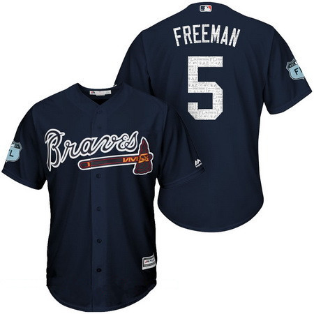 Men's Atlanta Braves #5 Freddie Freeman Navy Blue 2017 Spring Training Stitched MLB Majestic Cool Base Jersey