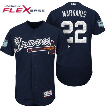 Men's Atlanta Braves #22 Nick Markakis Navy Blue 2017 Spring Training Stitched MLB Majestic Flex Base Jersey