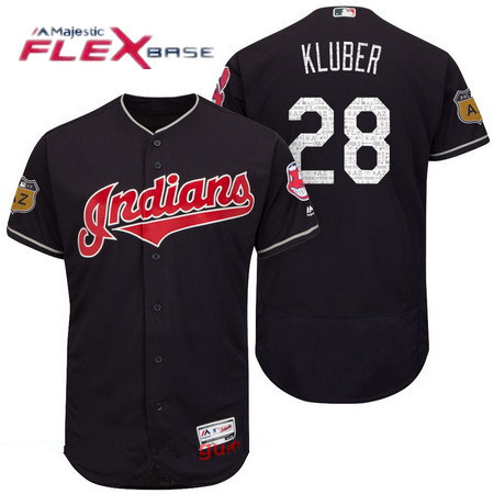 Men's Cleveland Indians #28 Corey Kluber Navy Blue 2017 Spring Training Stitched MLB Majestic Flex Base Jersey