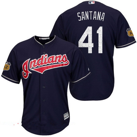 Men's Cleveland Indians #41 Carlos Santana Navy Blue 2017 Spring Training Stitched MLB Majestic Cool Base Jersey