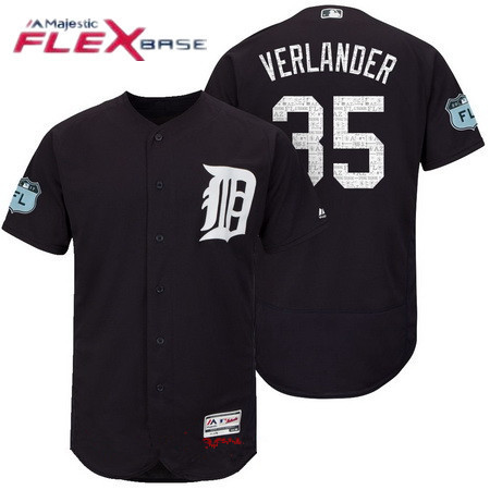 Men's Detroit Tigers #35 Justin Verlander Navy Blue 2017 Spring Training Stitched MLB Majestic Flex Base Jersey