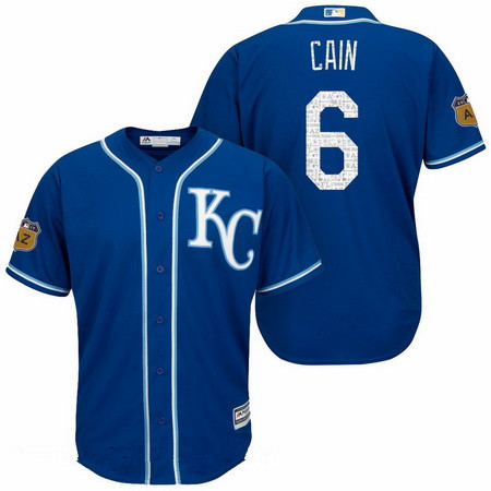 Men's Kansas City Royals #6 Lorenzo Cain Royal Blue 2017 Spring Training Stitched MLB Majestic Cool Base Jersey