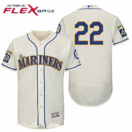 Men's Seattle Mariners #22 Robinson Cano Cream 40TH Patch Stitched MLB Majestic Flex Base Jersey