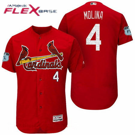 Men's St. Louis Cardinals #4 Yadier Molina Red 2017 Spring Training Stitched MLB Majestic Flex Base Jersey