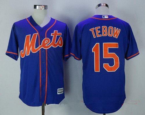 Men's New York Mets #15 Tim Tebow Royal Blue with Orange Stitched MLB Majestic Cool Base Jersey