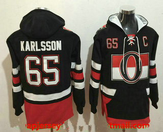 Men's Ottawa Senators #65 Erik Karlsson NEW Black Stitched NHL Old Tim Hockey Hoodie