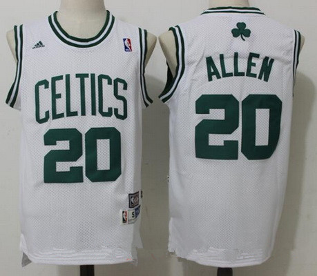 Men's Boston Celtics #20 Ray Allen White Hardwood Classics Soul Swingman Stitched NBA Throwback Jersey