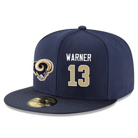 Los Angeles Rams #13 Kurt Warner Snapback Cap NFL Player Navy Blue with Gold Number Stitched Hat