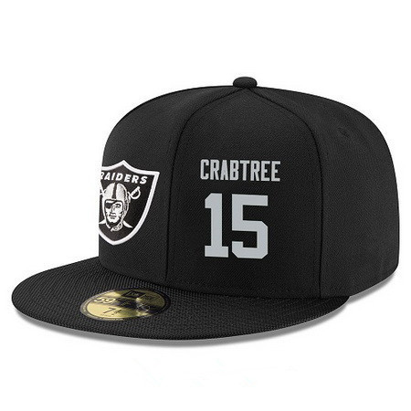 Oakland Raiders #15 Michael Crabtree Snapback Cap NFL Player Black with Silver Number Stitched Hat