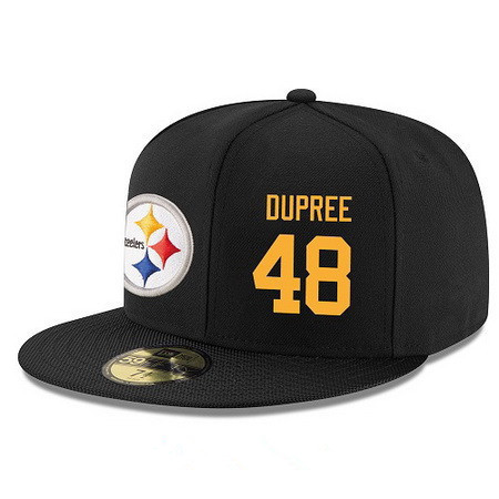 Pittsburgh Steelers #48 Bud Dupree Snapback Cap NFL Player Black with Gold Number Stitched Hat