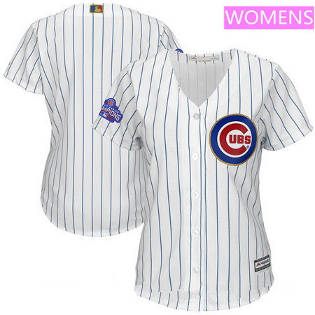 Women's Chicago Cubs Blank White World Series Champions Gold Stitched MLB Majestic 2017 Cool Base Jersey