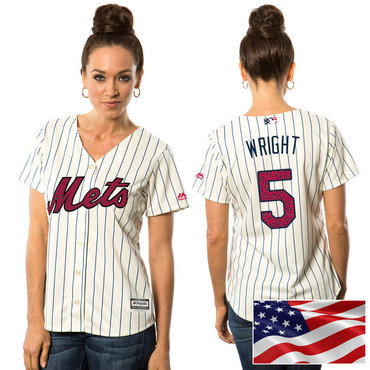 Women's New York Mets #5 David Wright White Stars & Stripes Fashion Independence Day Stitched MLB Majestic Cool Base Jersey 