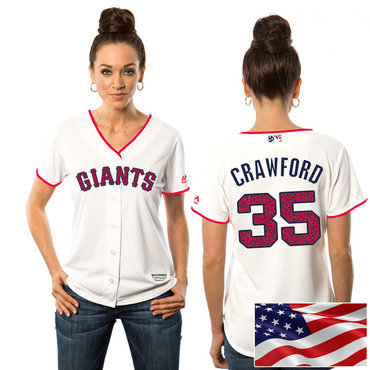 Women's San Francisco Giants #35 Brandon Crawford White Stars & Stripes Fashion Independence Day Stitched MLB Majestic Cool Base Jersey