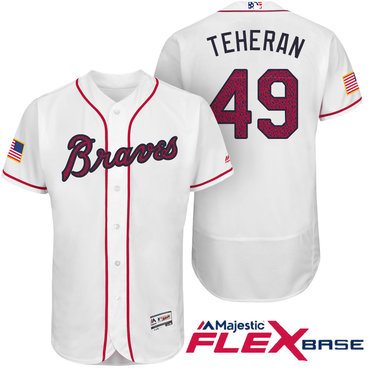 Men's Atlanta Braves #49 Julio Teheran White Stars & Stripes Fashion Independence Day Stitched MLB Majestic Flex Base Jersey