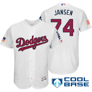 Men's Los Angeles Dodgers #74 Kenley Jansen White Stars & Stripes Fashion Independence Day Stitched MLB Majestic Cool Base Jersey