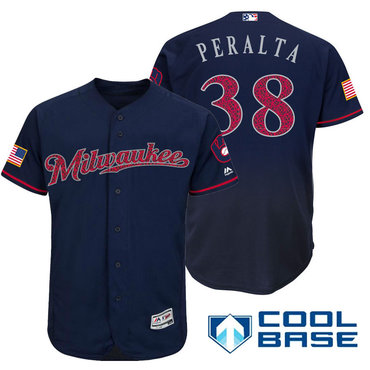 Men's Milwaukee Brewers #38 Wily Peralta Navy Blue Stars & Stripes Fashion Independence Day Stitched MLB Majestic Cool Base Jersey