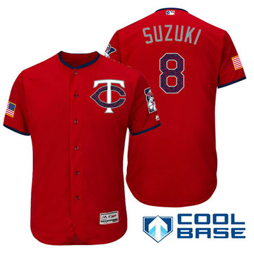 Men's Minnesota Twins #8 Kurt Suzuki Red Stars & Stripes Fashion Independence Day Stitched MLB Majestic Cool Base Jersey