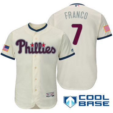 Men's Philadelphia Phillies #7 Maikel Franco Cream Stars & Stripes Fashion Independence Day Stitched MLB Majestic Cool Base Jersey