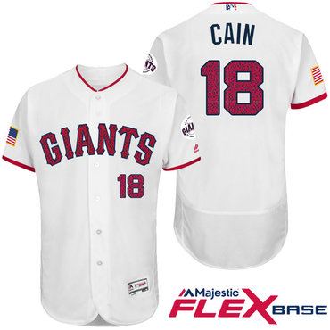 Men's San Francisco Giants #18 Matt Cain White Stars & Stripes Fashion Independence Day Stitched MLB Majestic Flex Base Jersey