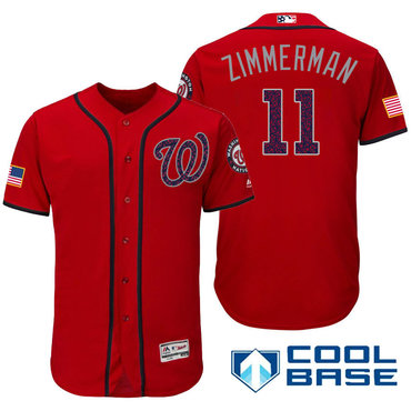 Men's Washington Nationals #11 Ryan Zimmerman Red Stars & Stripes Fashion Independence Day Stitched MLB Majestic Cool Base Jersey