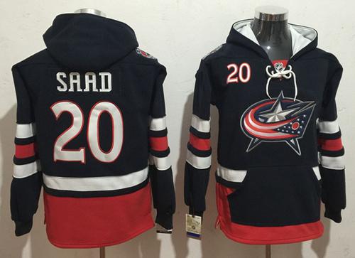 Men's Columbus Blue Jackets #20 Brandon Saad Navy Blue Home Stitched NHL Old Tim Hockey Hoodie