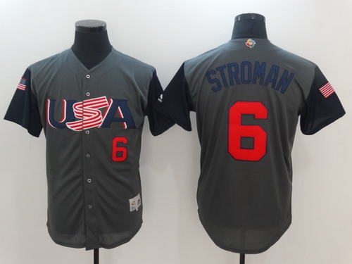 Men's Team USA Baseball Majestic #6 Marcus Stroman Gray 2017 World Baseball Classic Stitched Authentic Jersey