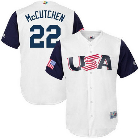 Men's Team USA Baseball Majestic #22 Andrew McCutchen White 2017 World Baseball Classic Stitched Replica Jersey