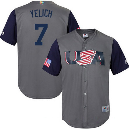 Men's Team USA Baseball Majestic #7 Christian Yelich Gray 2017 World Baseball Classic Stitched Replica Jersey