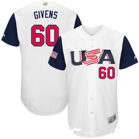 Men's Team USA Baseball Majestic #60 Mychal Givens White 2017 World Baseball Classic Stitched Authentic Jersey