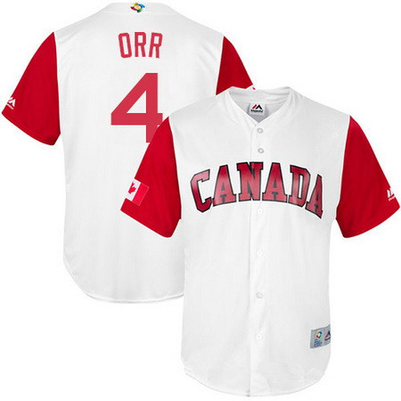 Men's Team Canada Baseball Majestic #4 Pete Orr White 2017 World Baseball Classic Stitched Replica Jersey