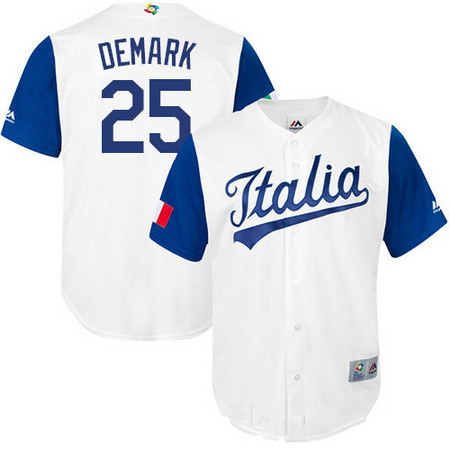 Men's Team Italy Baseball Majestic #25 Mike DeMark White 2017 World Baseball Classic Stitched Replica Jersey