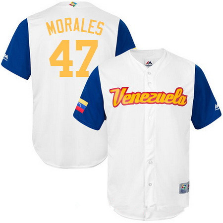 Men's Team Venezuela Baseball Majestic #47 Franklin Morales White 2017 World Baseball Classic Stitched Replica Jersey