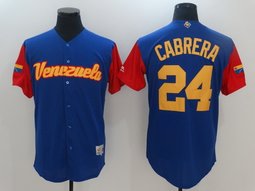 Men's Team Venezuela Baseball Majestic #24 Miguel Cabrera Royal Blue 2017 World Baseball Classic Stitched Replica Jersey